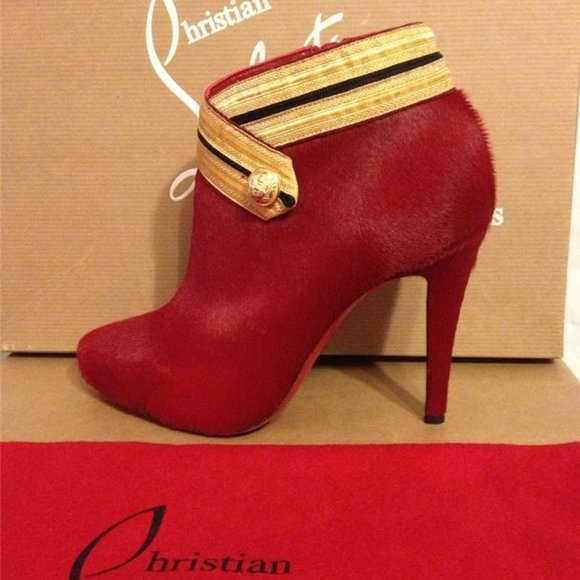 Christian Louboutin MARYCHAL Red Pony Hair Ankle Booties Boots Heels - Picture 5 of 12